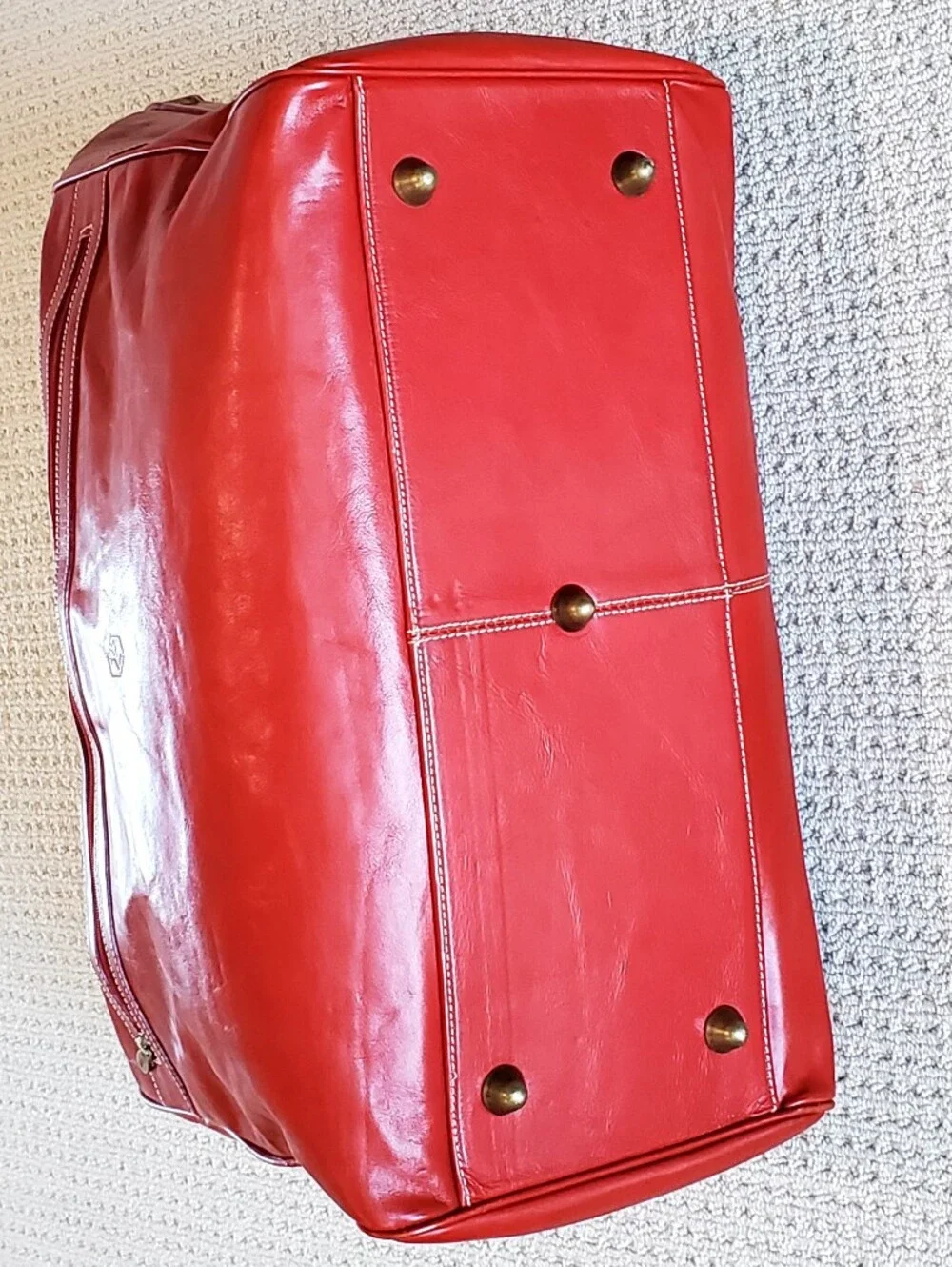 Valentina Italy Vtg. Large Red Leather Travel Duffle Bag, Original Lock/Keys